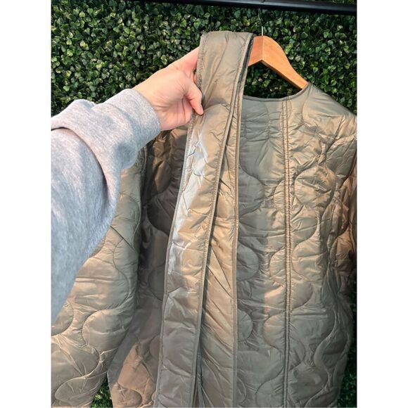 Carbon38 Puffer Trench Coat Womens Large NWT Green Blanket Onion Quilted Long Be - Picture 9 of 10